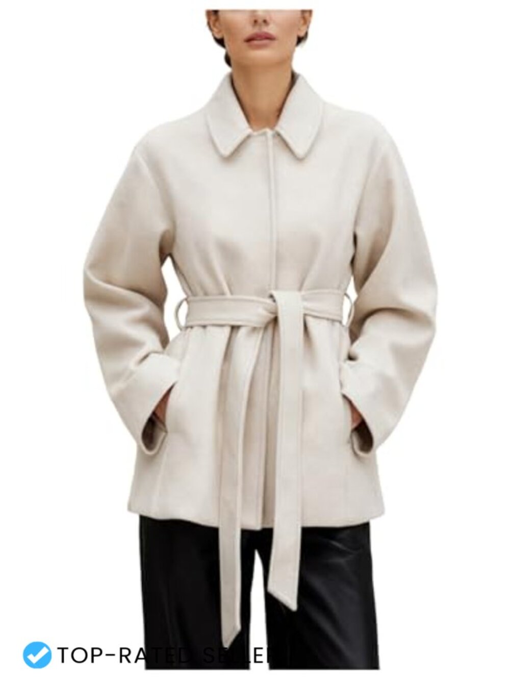 Wool Blend Short Trench Coat Collared Belted Jacket